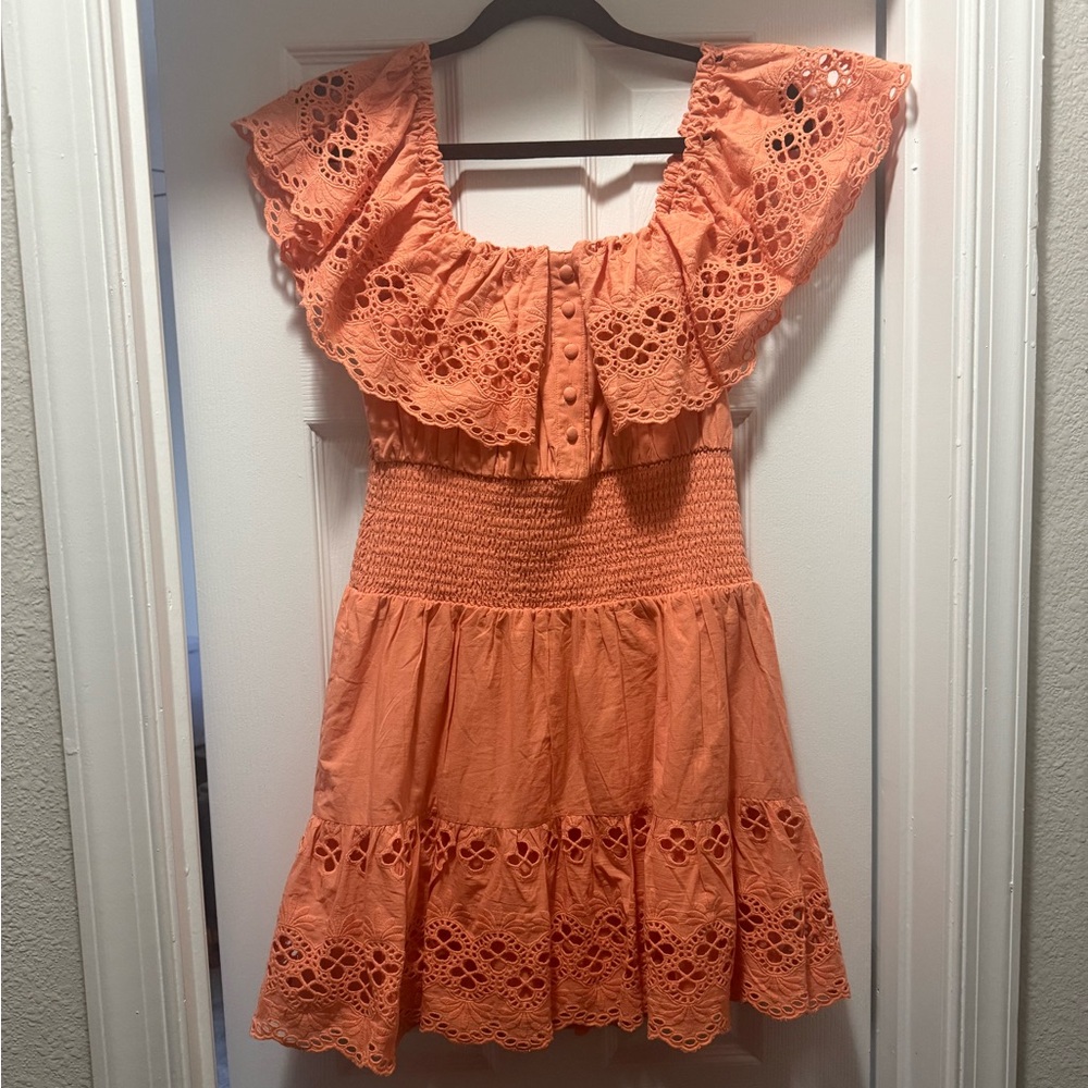 Orange Lace Off the Shoulder Ruffle Dress